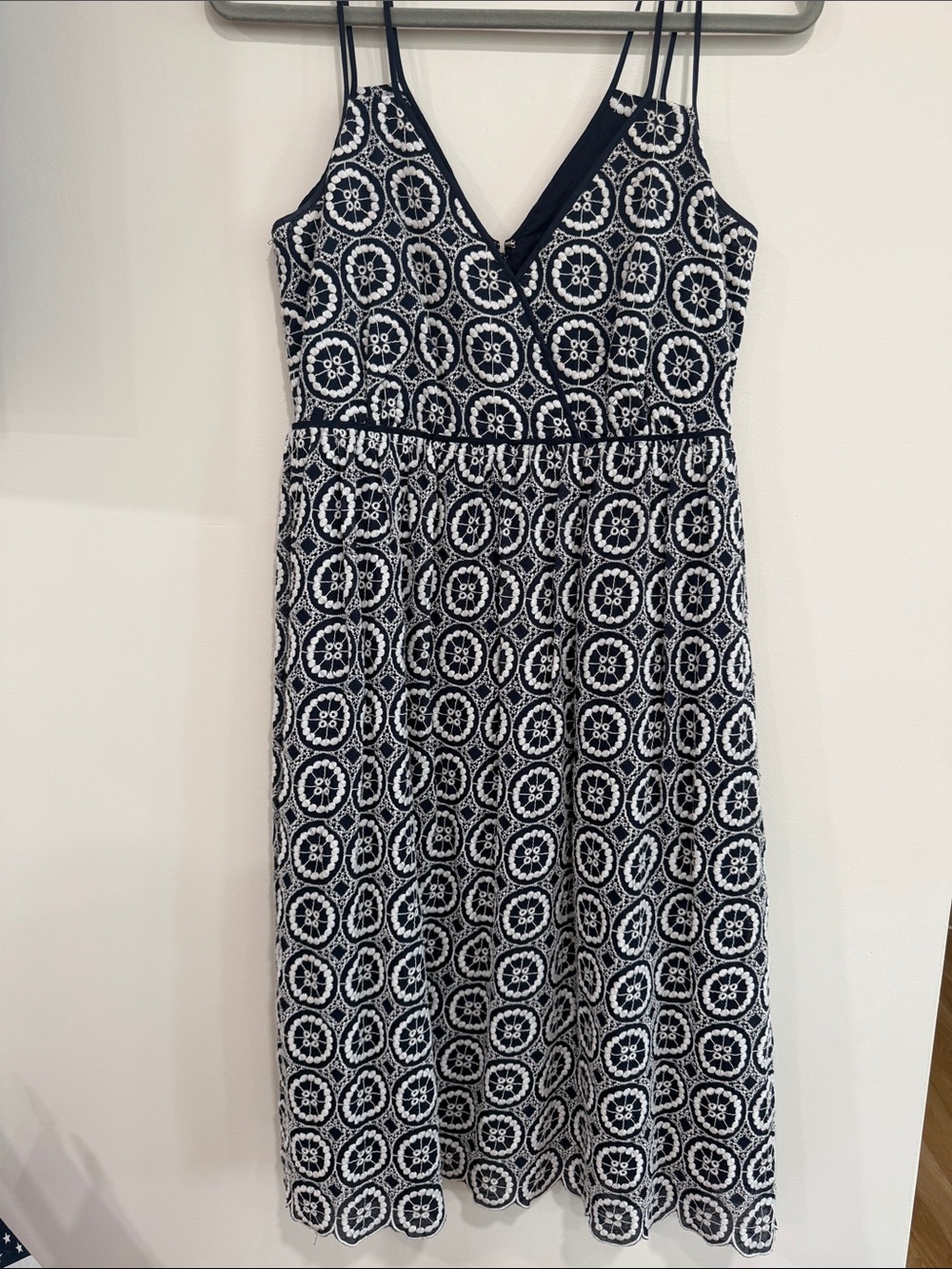 J. Crew Navy and White Lace Midi Dress